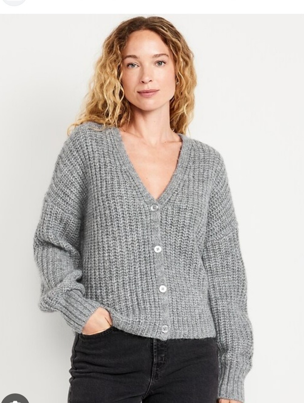 Old Navy Wome Gray Wool-Blend Shaker-Stitch Cardigan Sweater, XL